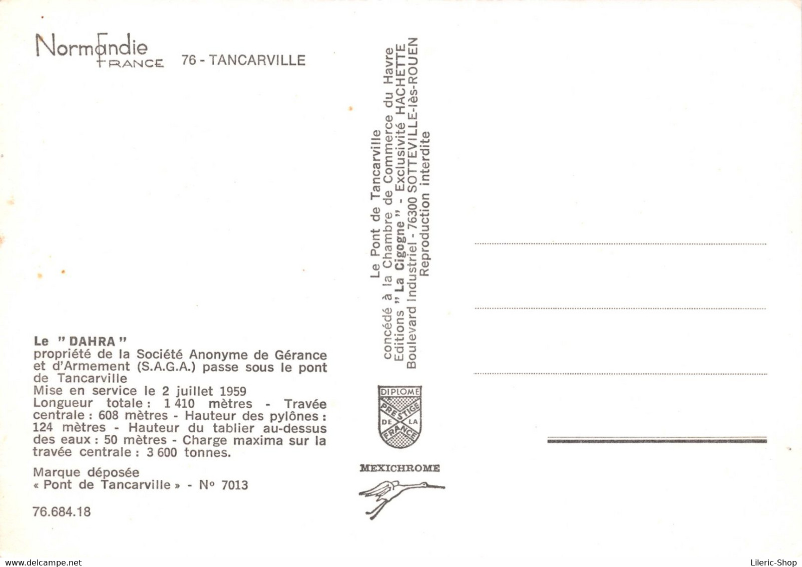 [76] TANCARVILLE - CARGO - TANKER à VIN "DAHRA" Sté D'ARMEMENT (S.A.G.A.) En 1959 ( ͡♥ ͜ʖ ͡♥) ♥ - Koopvaardij