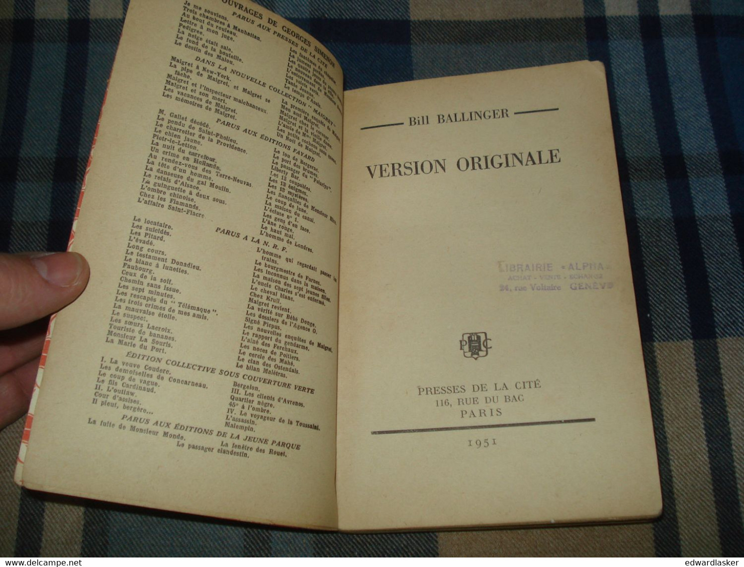 Un MYSTERE N°50 : VERSION ORIGINALE /Bill BALLINGER - Avril 1951 - Presses De La Cité