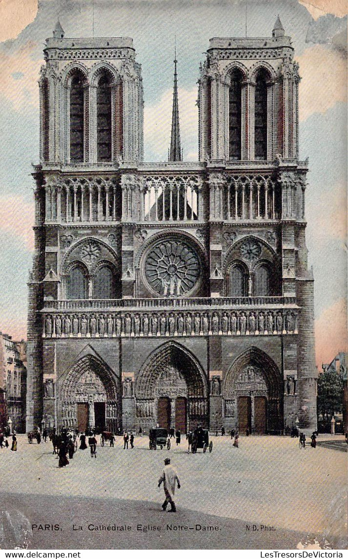 CPA - 75 - PARIS - La Cathédrale Notre Dame - Colorisé - Animée - Vieilles Voitures - Parvis - Notre Dame Von Paris