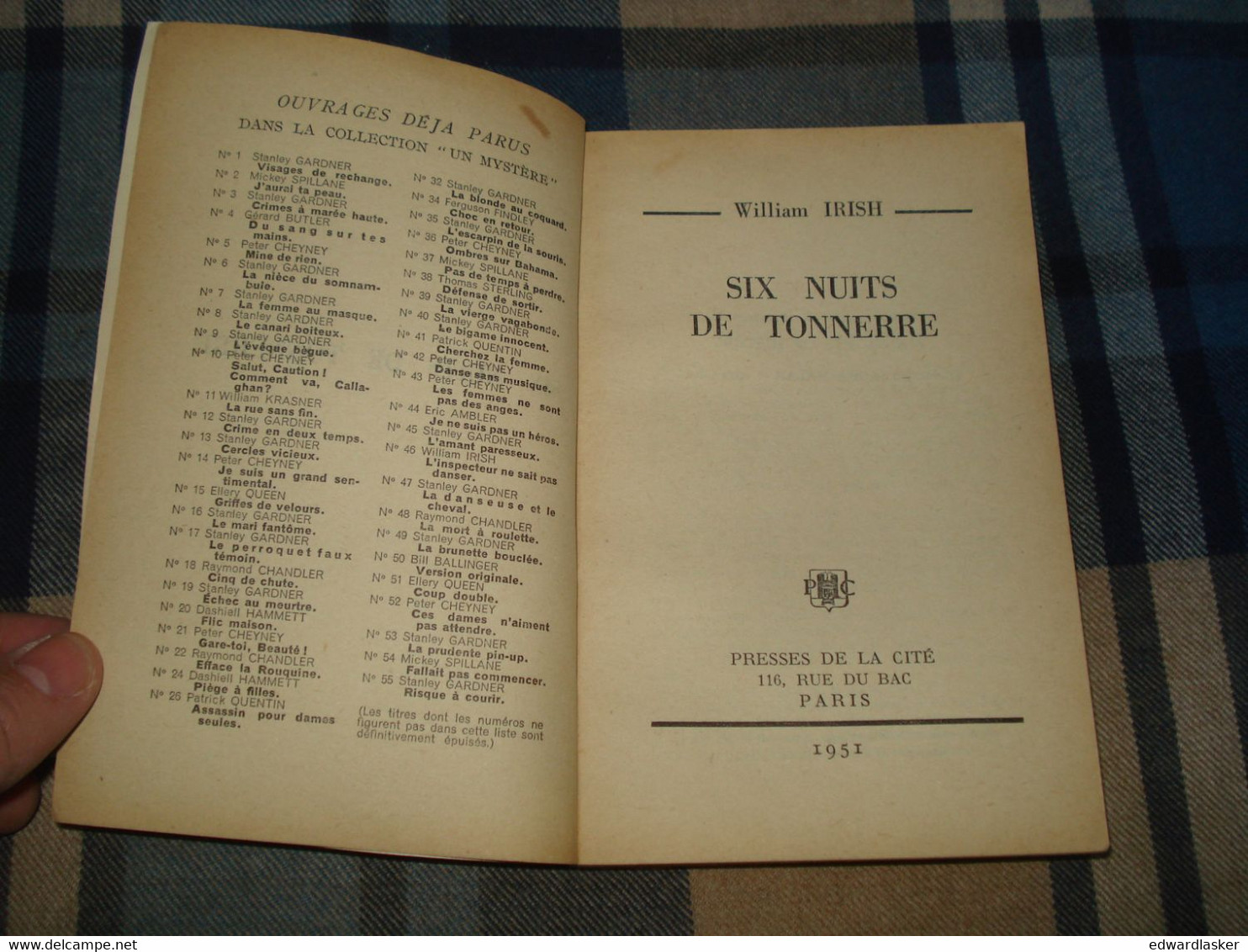 Un MYSTERE N°69 : SIX NUITS De TONNERRE /William IRISH - Octobre 1951 - Presses De La Cité