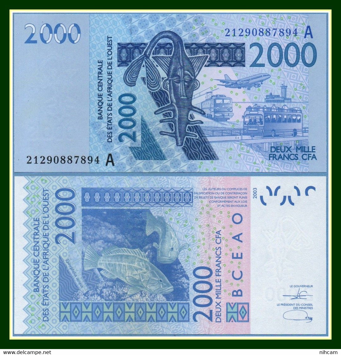 Côte D'Ivoire Billet 2000 CFA Neuf (non Circulé) 2003 Poisson Fish - Costa De Marfil