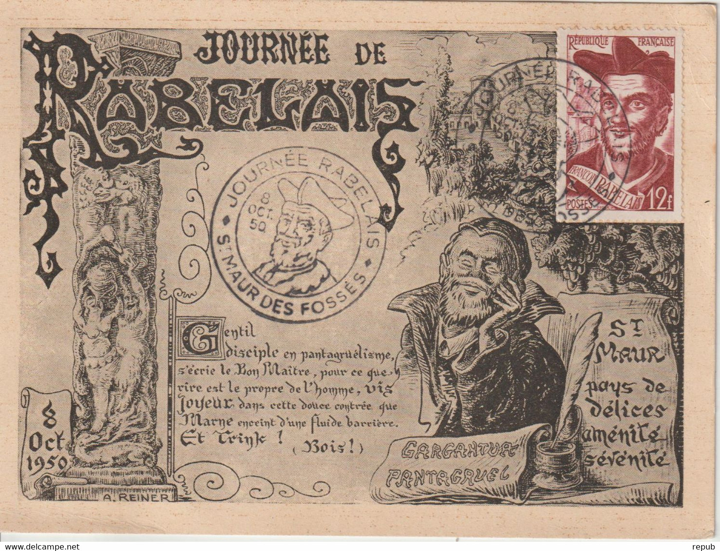 France 1950 Journée Rabelais Saint Maur Des Fossés - Gedenkstempels