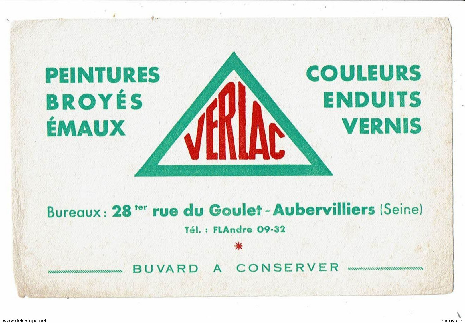 Buvard VERLAC Peintures émaux Vernis Aubervilliers - Farben & Lacke