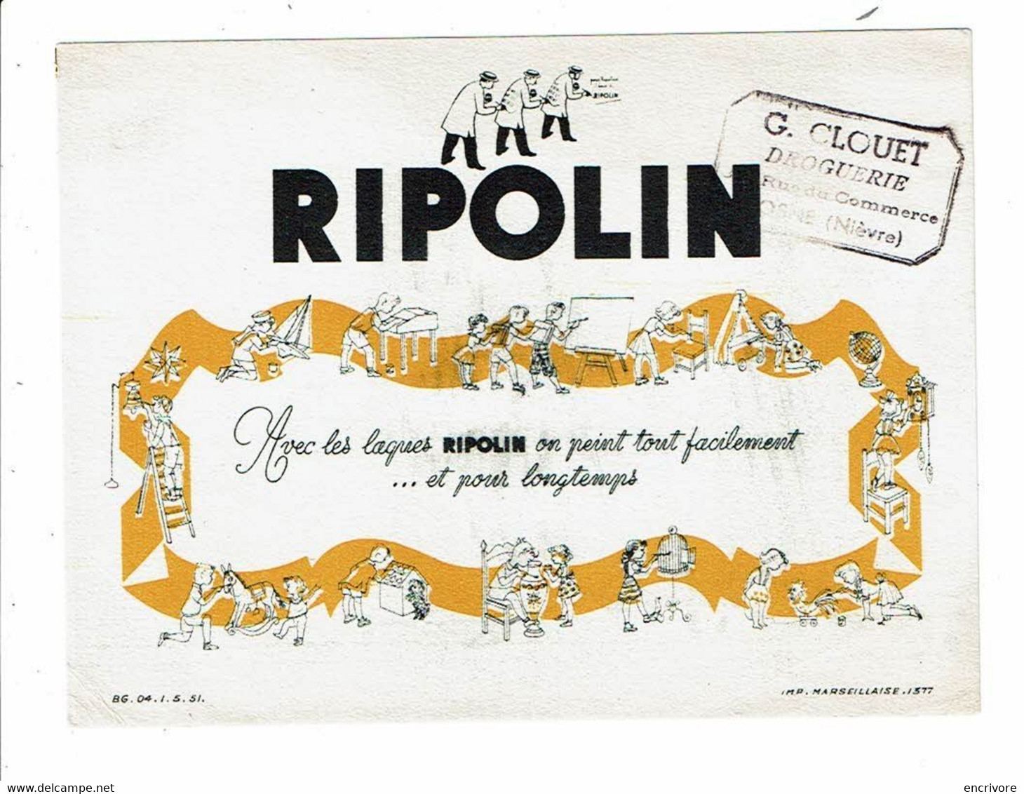 Buvard Peintures RIPOLIN Jeux D'enfants Jouets G. Clouet Droguerie COSNE Nièvre Tampon - Peintures