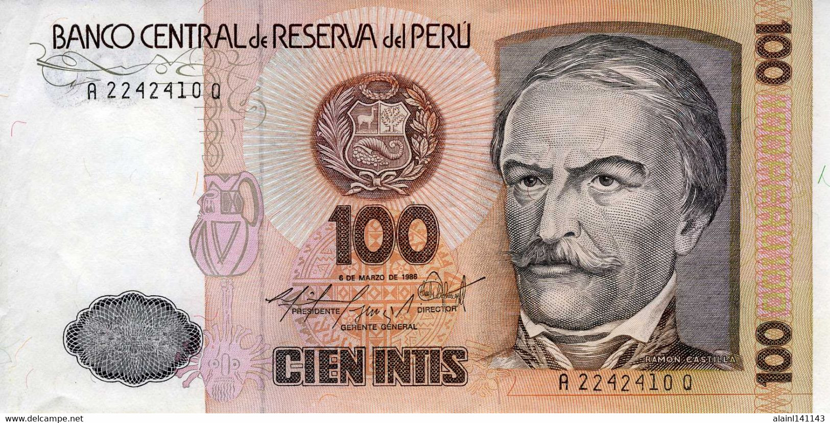 PÉROU - Banco Central De Reserva Del Peru. - 100 Intis 06-03-1986 - Série A 2242410 Q - P.132b - Peu Circulé - Otros – América