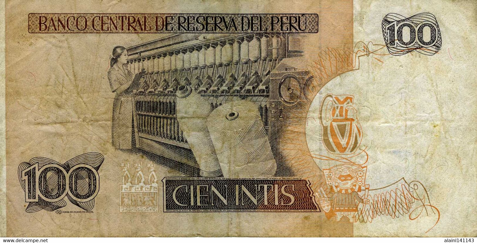 PÉROU - Banco Central De Reserva Del Peru. - 100 Intis 06-03-1986 - Série A 3756469 N - P.132b - Circulé - Otros – América