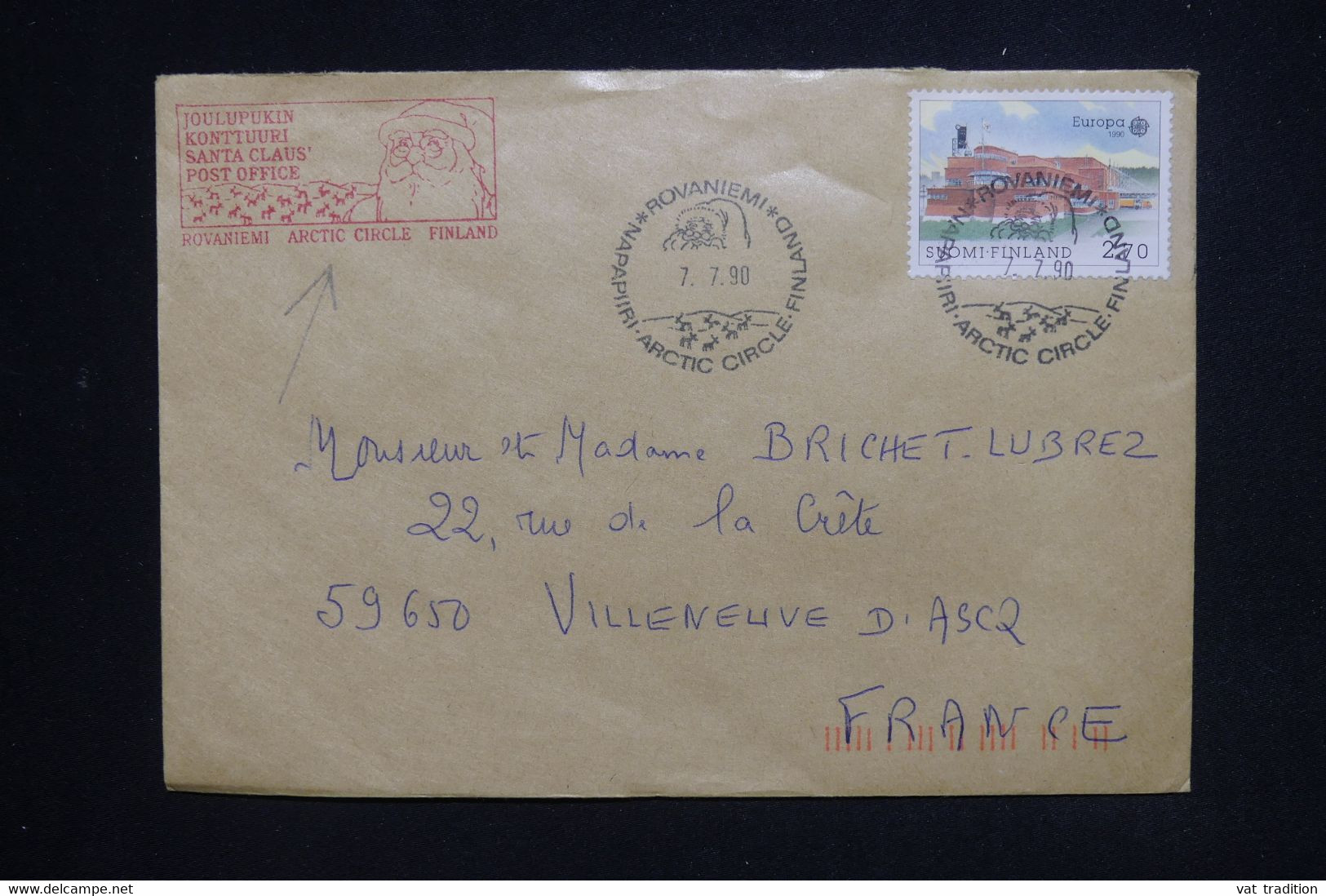 FINLANDE - Enveloppe Du Père Noël En 1990 Pour La France - L 125239 - Brieven En Documenten