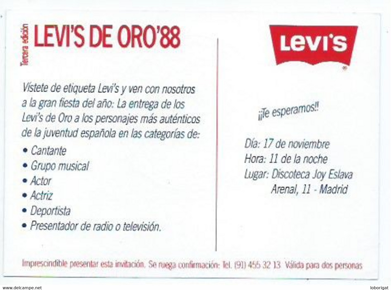 " LEVI'S DE ORO'88 ".- DISCOTECA JOY ESLAVA - MADRID - Inaugurations