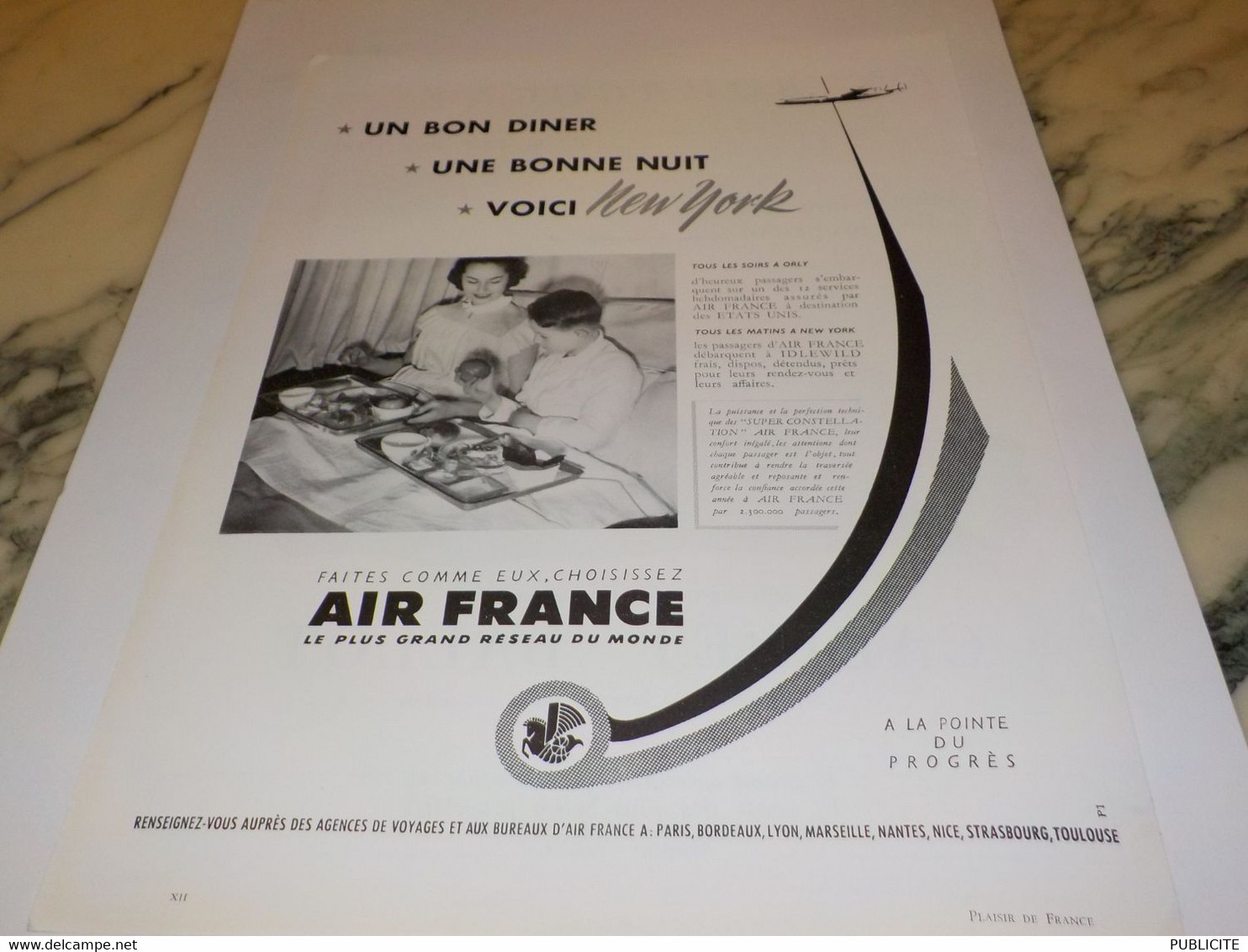 ANCIENNE PUBLICITE AIR FRANCE DINER NUIT VOICI NEW YORK   1956 - Publicités