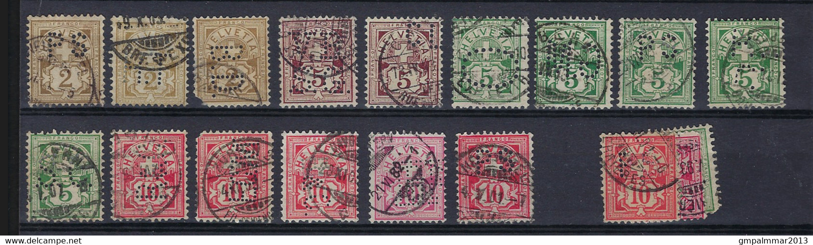 PERFIN / PERFO Suisse  /  Switzerland  1883   15  Stamps All Different Combinations ; Details See 2 Scans ! LOT 105 - Perforés
