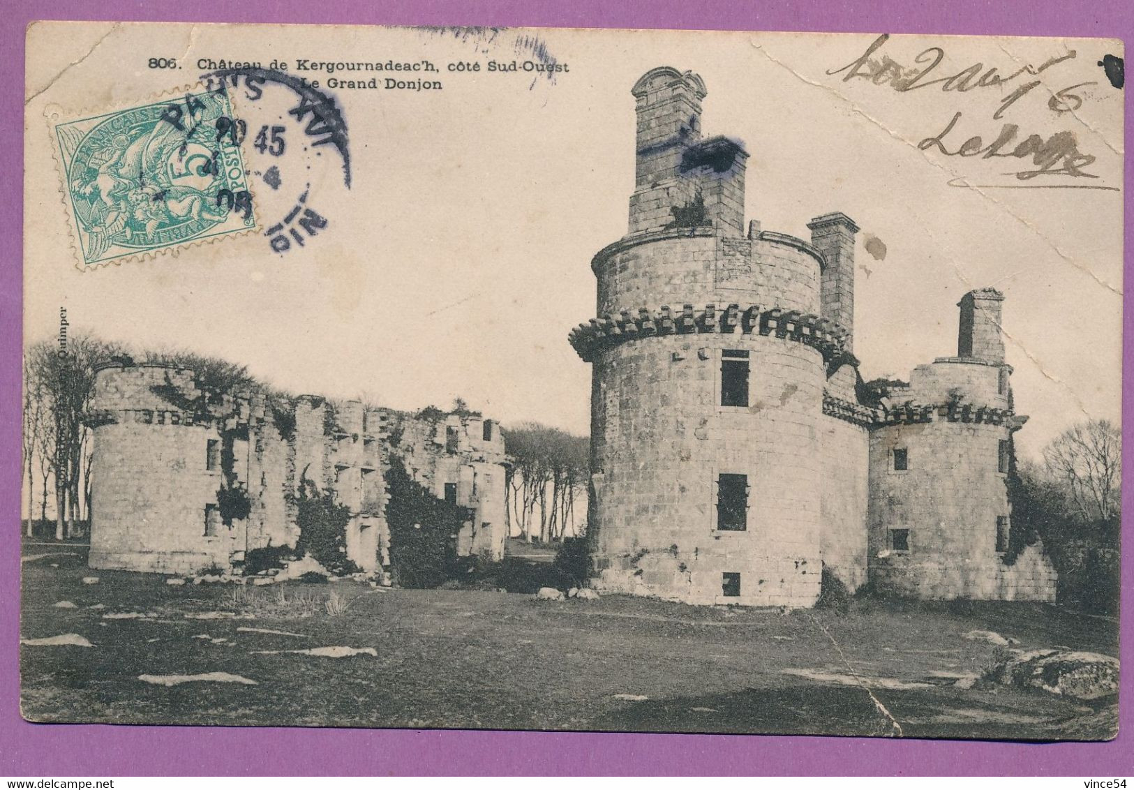 Château De Kergournadeac'h Côté Sud-Ouest - Le Grand Donjon - Circulé 1906 - Cléder
