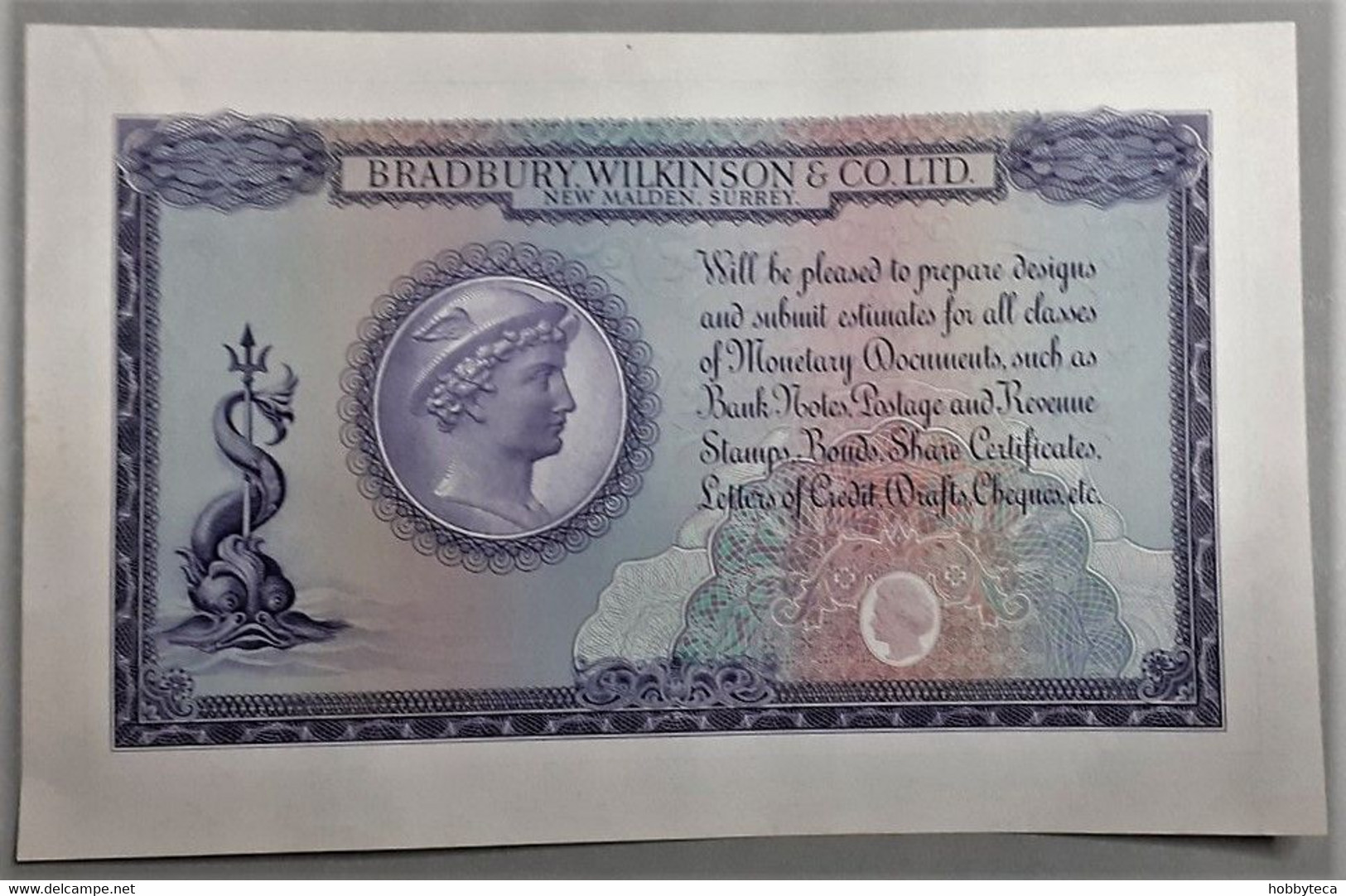 BRADBURY, WILKINSON & CO. LTD SURREY 1950's PROMOTIONAL & ADVERTISING BANKNOTE LORD NELSON & VICTORY SHIP AUNC. RARE! - Otros & Sin Clasificación