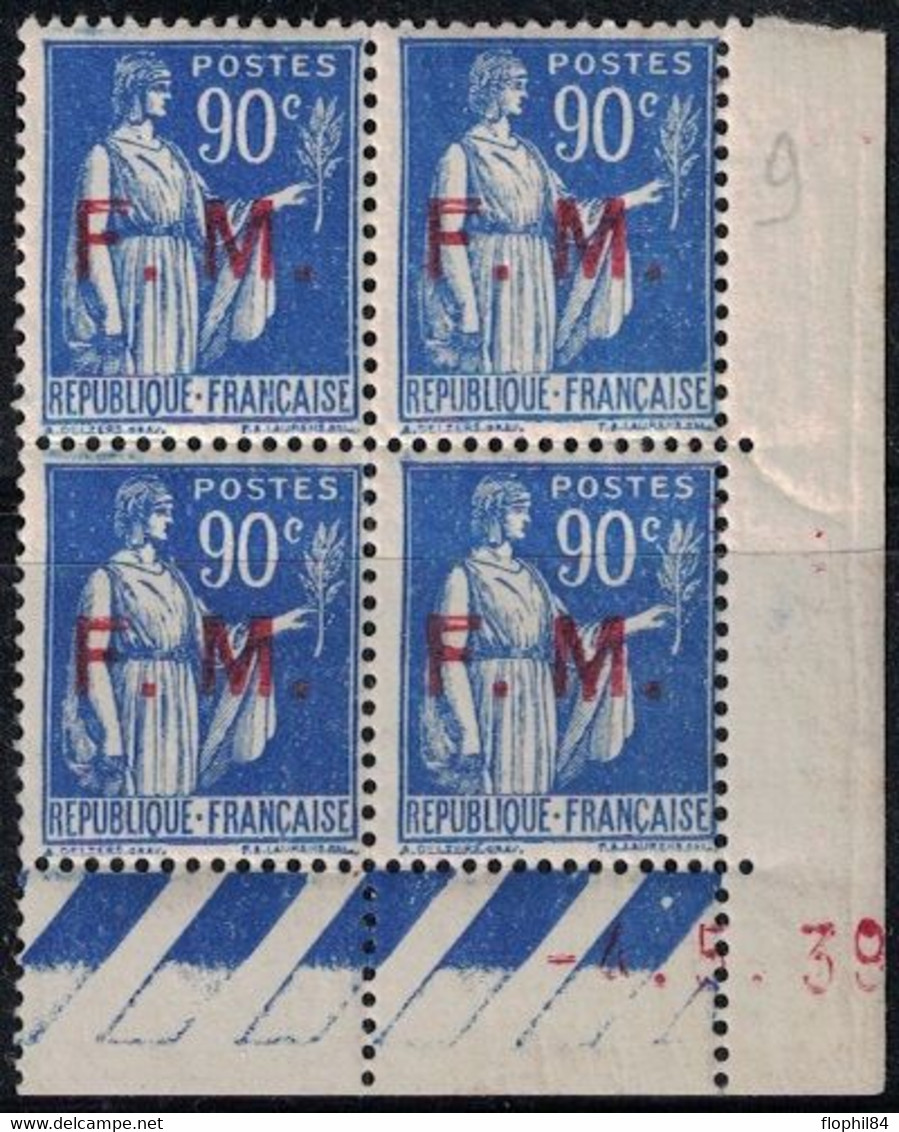 FM - TYPE PAIX - 90c - N°9 -  BLOC DE 4 - COIN DATE - 4-5-1939 - COTE 6€. - Altri & Non Classificati