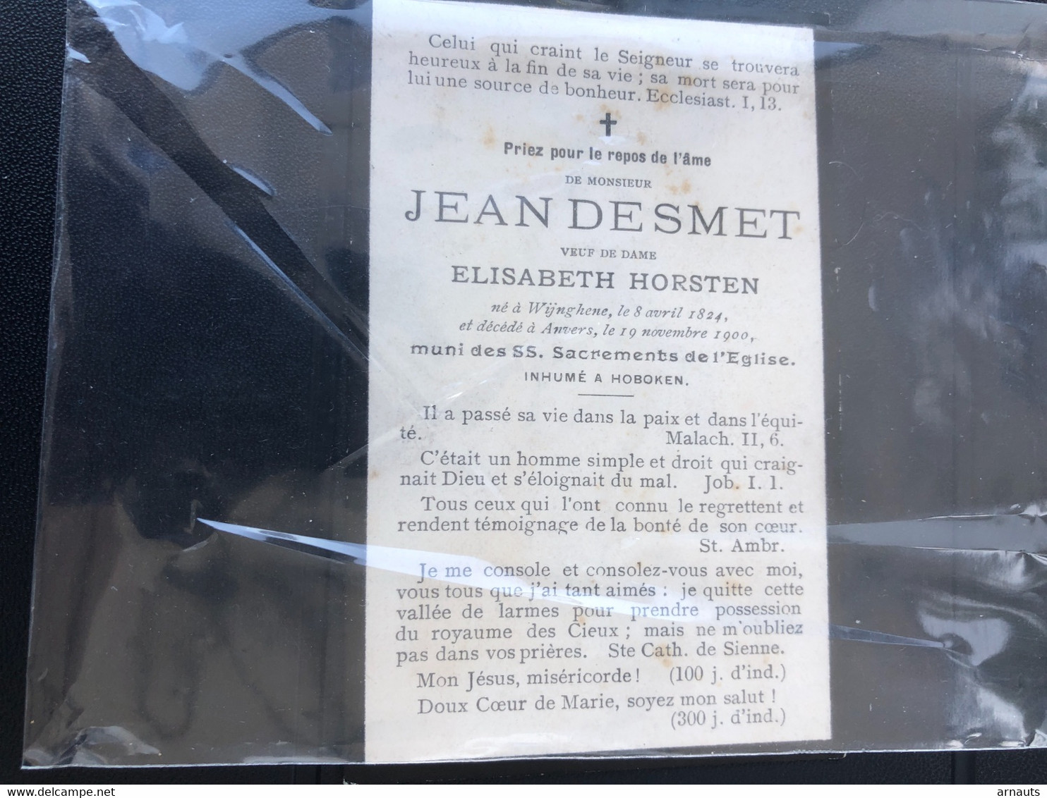 Priez Pour Le Repos De L’âme De Jean Desmet Veuf Dame Elisabeth Horsten *1824 Wijnegem +1900 Anvers Hoboken - Overlijden