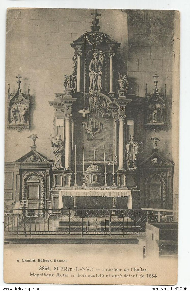 35 - Saint Méen Intérieur De L'église Manifique Autel En Bois Sculpté Et Doré Datant De 1684 - Other & Unclassified