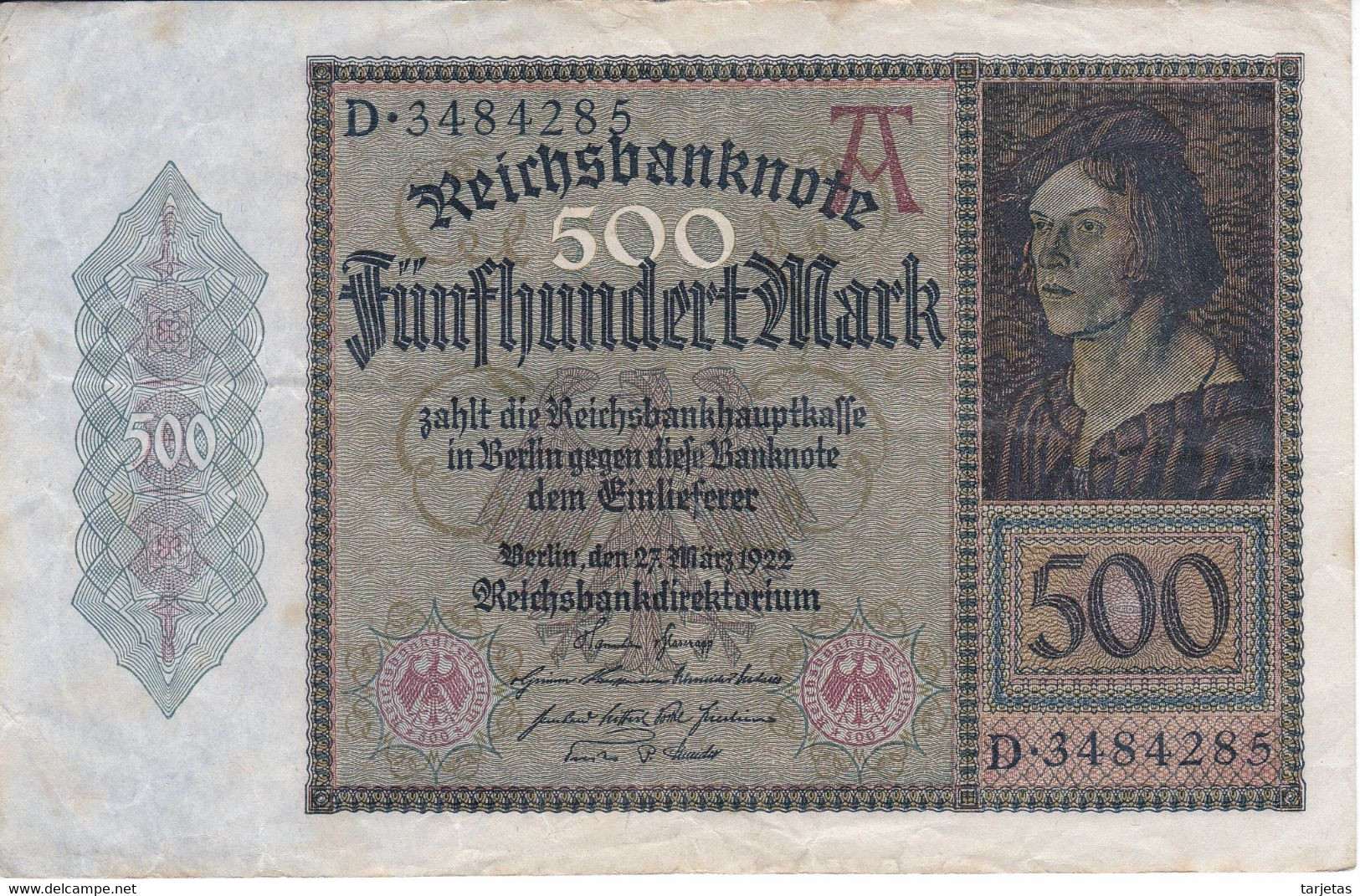BILLETE DE ALEMANIA DE 500 MARK DEL AÑO 1922 (BANKNOTE) - 500 Mark