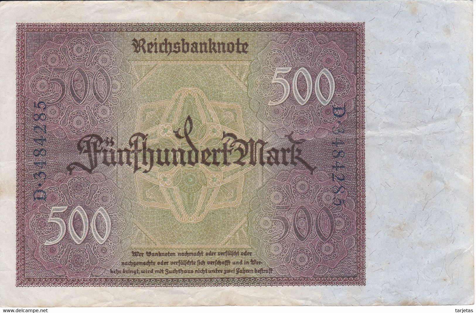 BILLETE DE ALEMANIA DE 500 MARK DEL AÑO 1922 (BANKNOTE) - 500 Mark