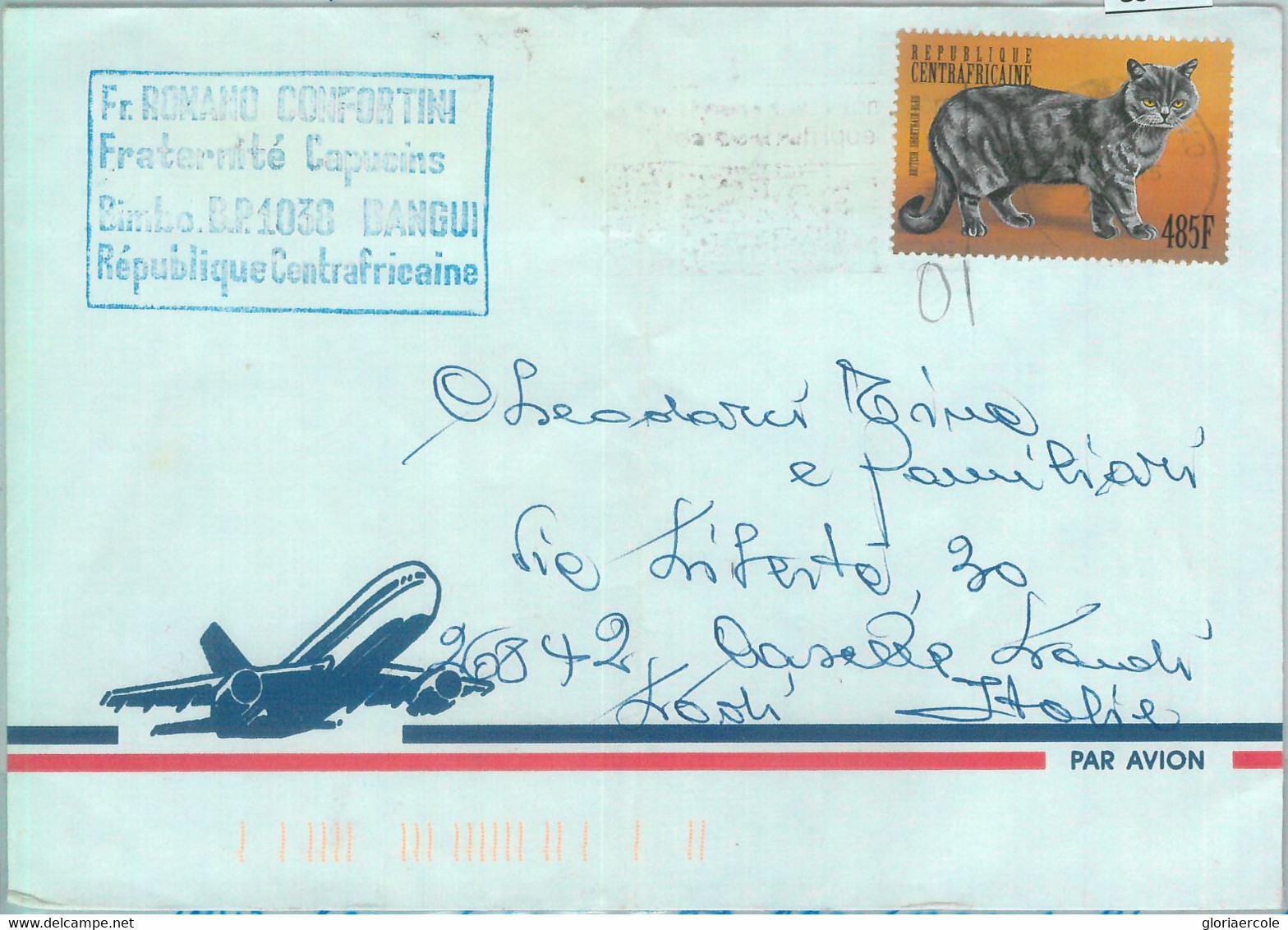 85433 - CENTRAL AFRICA - Postal History - AIRMAIL COVER To ITALY 2001 - CATS - Otros & Sin Clasificación