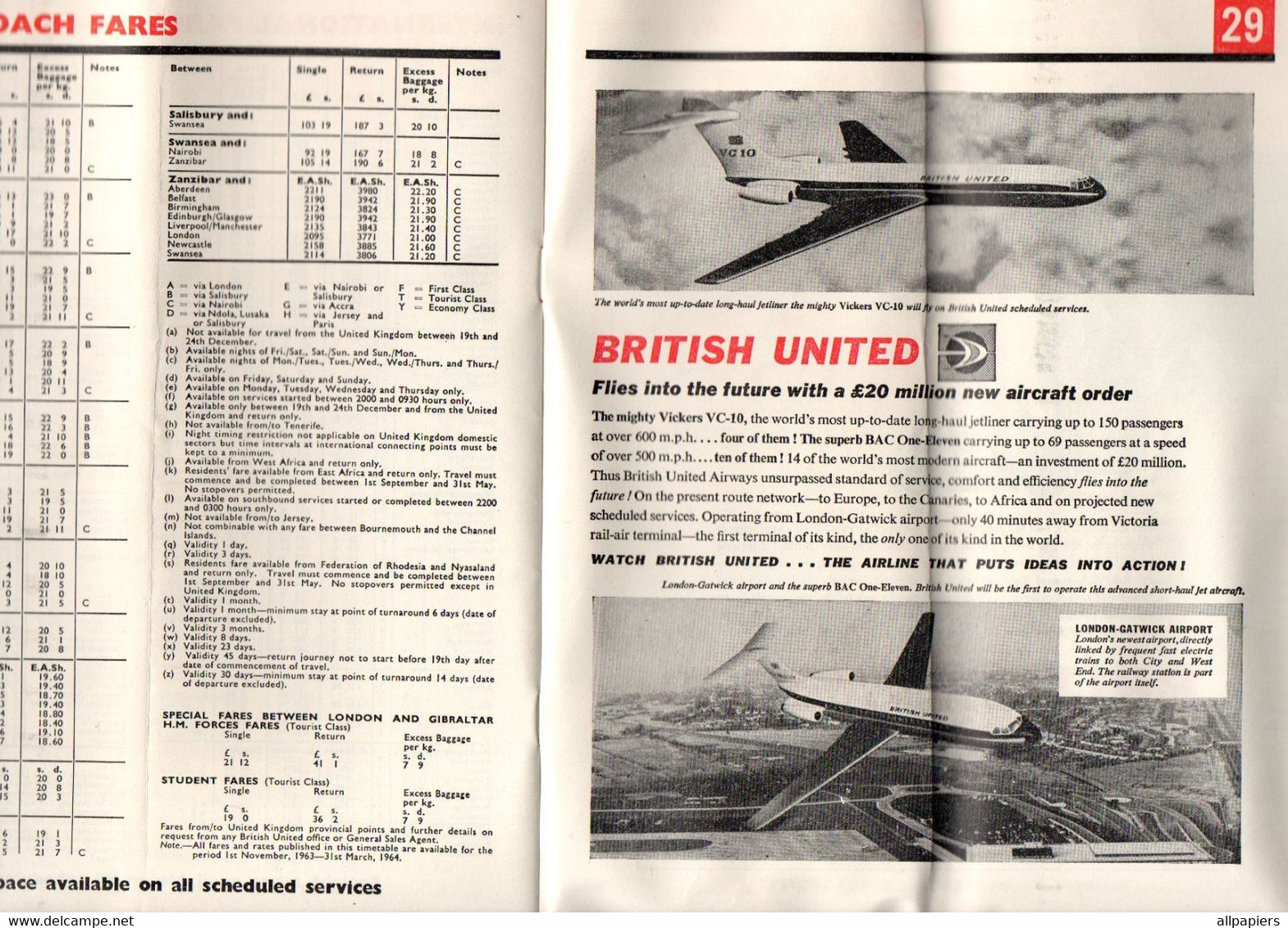 Winter Timetable 1963/64 British United - International Route Map - Format : 22x9 Cm Soit 32 Pages - Orari