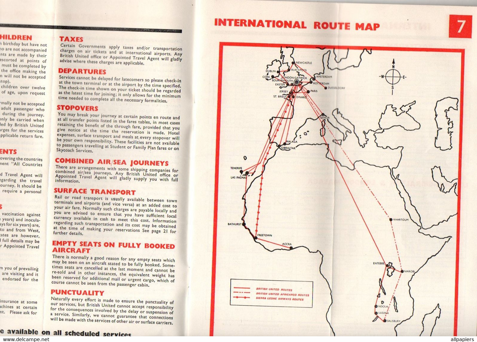 Winter Timetable 1963/64 British United - International Route Map - Format : 22x9 Cm Soit 32 Pages - Horaires