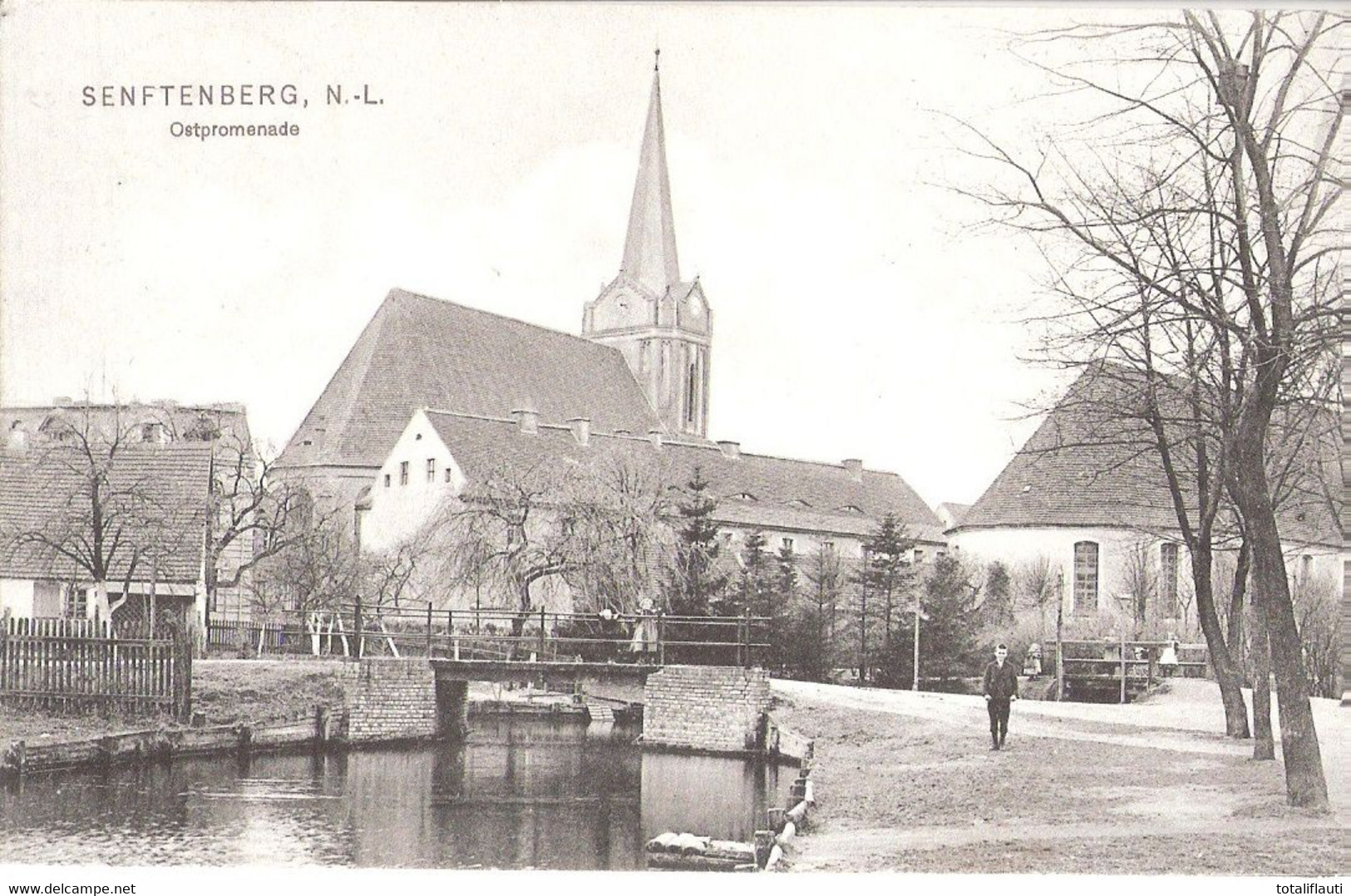 SENFTENBERG Lausitz Ostpromenade Mit Kirche Belebt Kinder Auf Der Brücke Gelaufen 13.4.1908 TOP-Erhaltung - Senftenberg