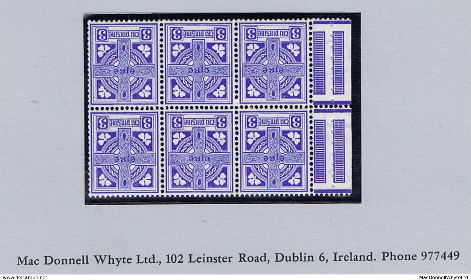 Ireland 1954-66 E Celtic Cross 3d Booklet Pane Of 6, Watermark Inverted, Fresh Mint Unmounted Never Hinged - Unused Stamps