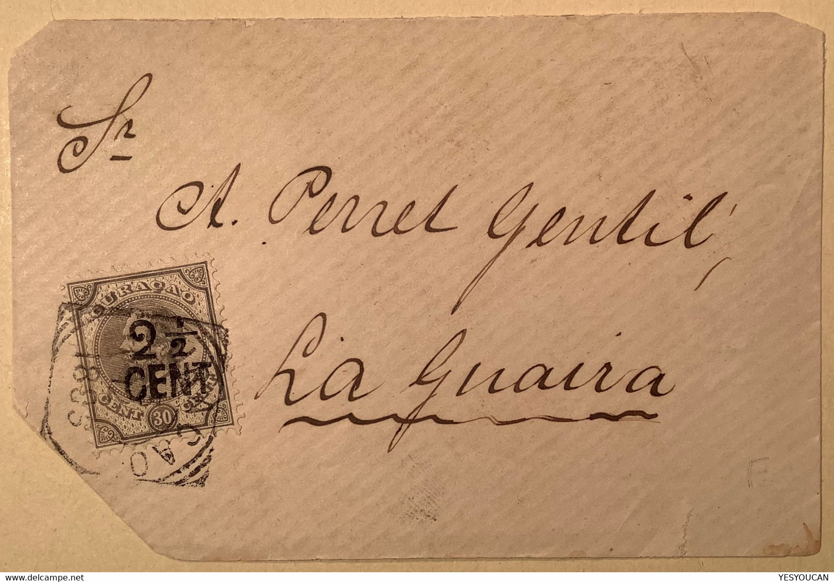 Curacao 1895 2 1/2 Cent Surcharge (Scott 26) On RARE PRINTED MATTER To La Guayra, Venezuela (cover Brief - Curaçao, Antilles Neérlandaises, Aruba