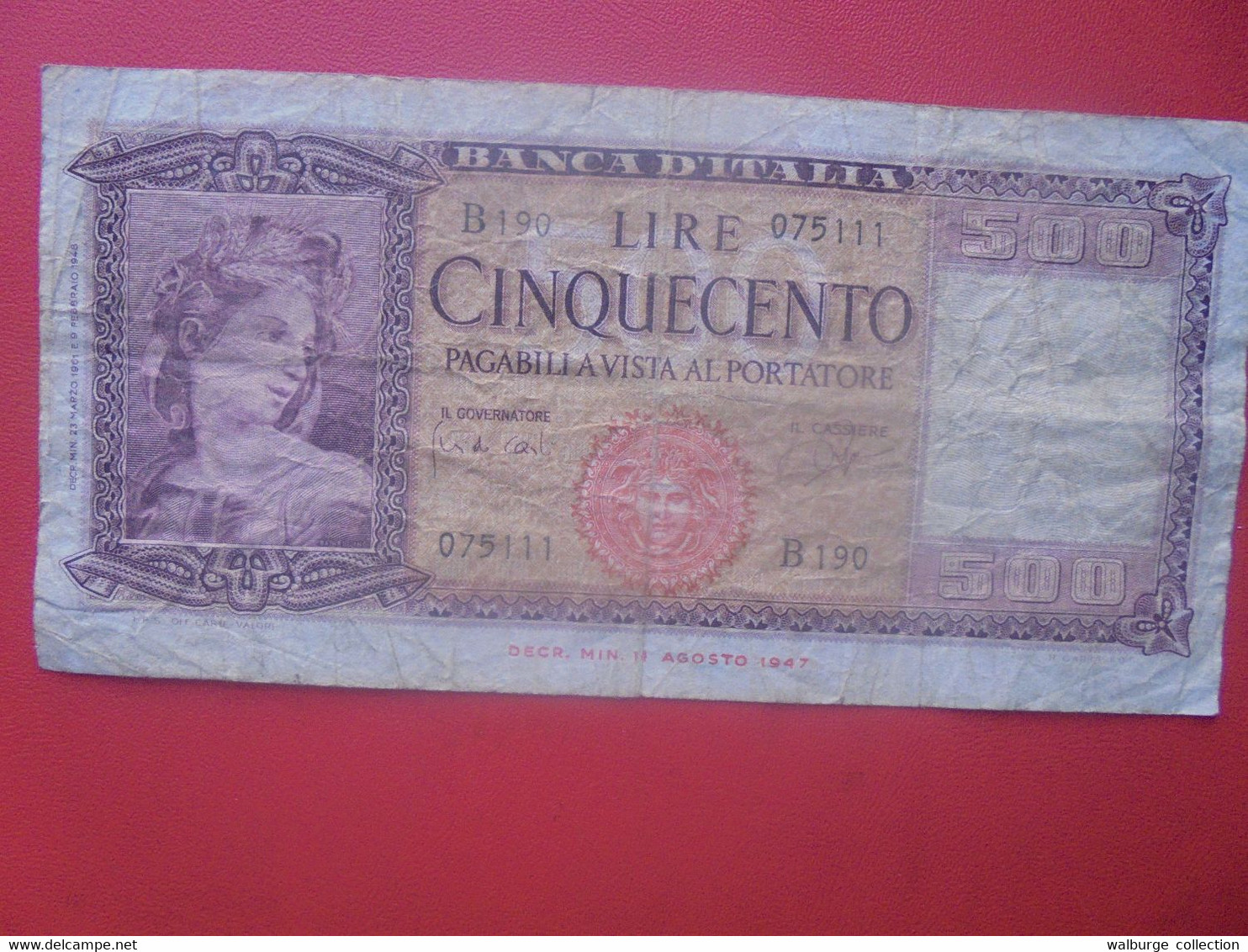 ITALIE 500 LIRE 1947-1961 Signature B Circuler (L.6) - 500 Liras