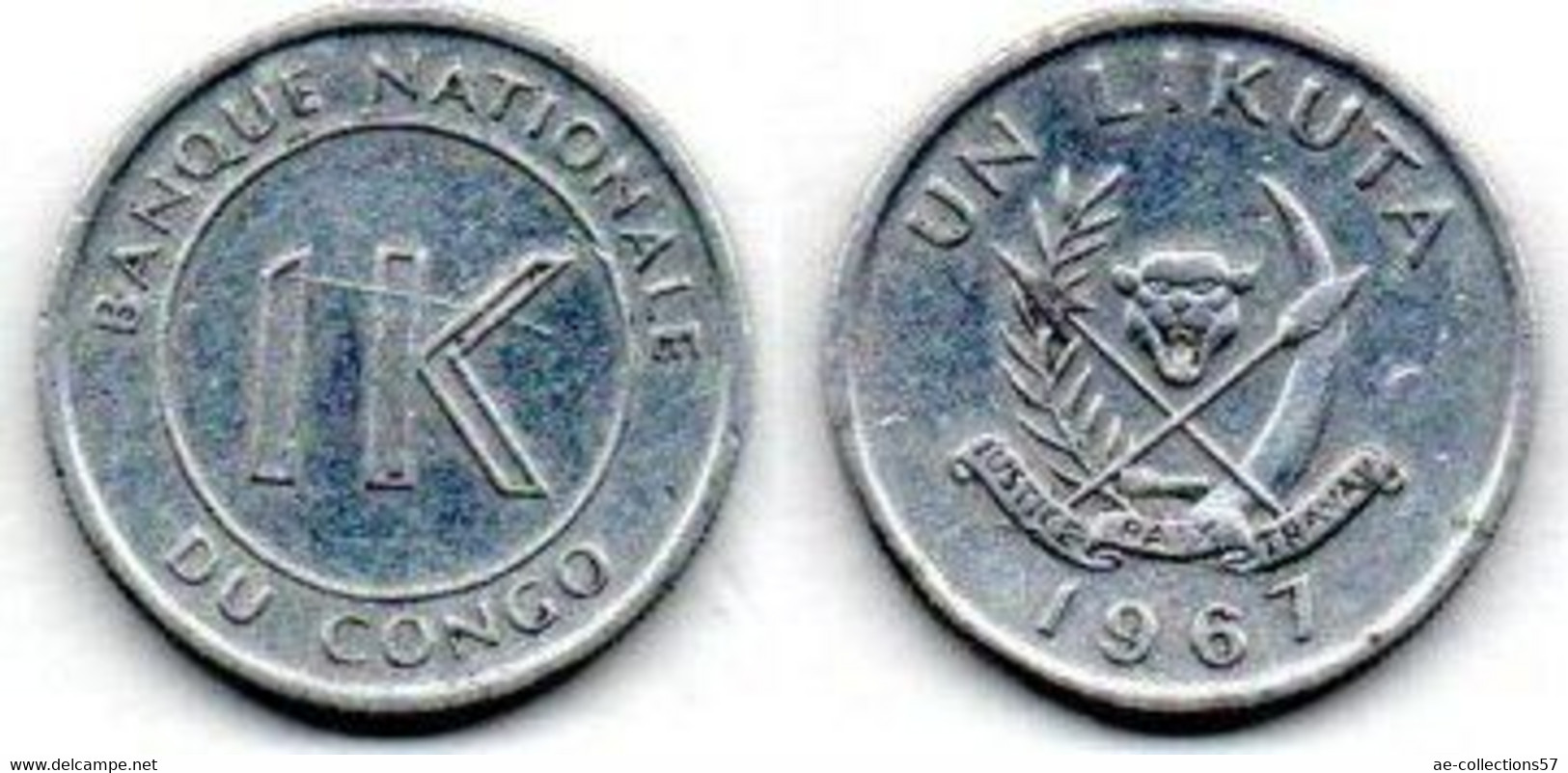 Congo 1 Likuta 1967 TTB - Congo (République 1960)