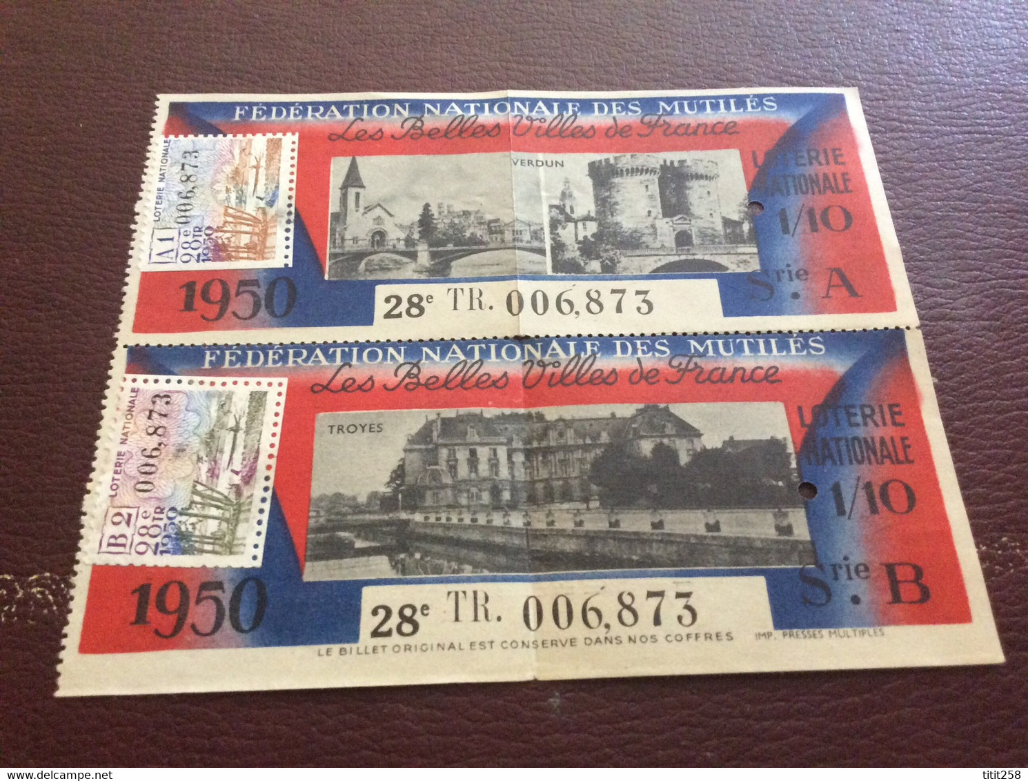 Ticket Loterie . Les Belles Villes De France . Verdun 55 Meuse . Troyes 10 Aube - Lottery Tickets