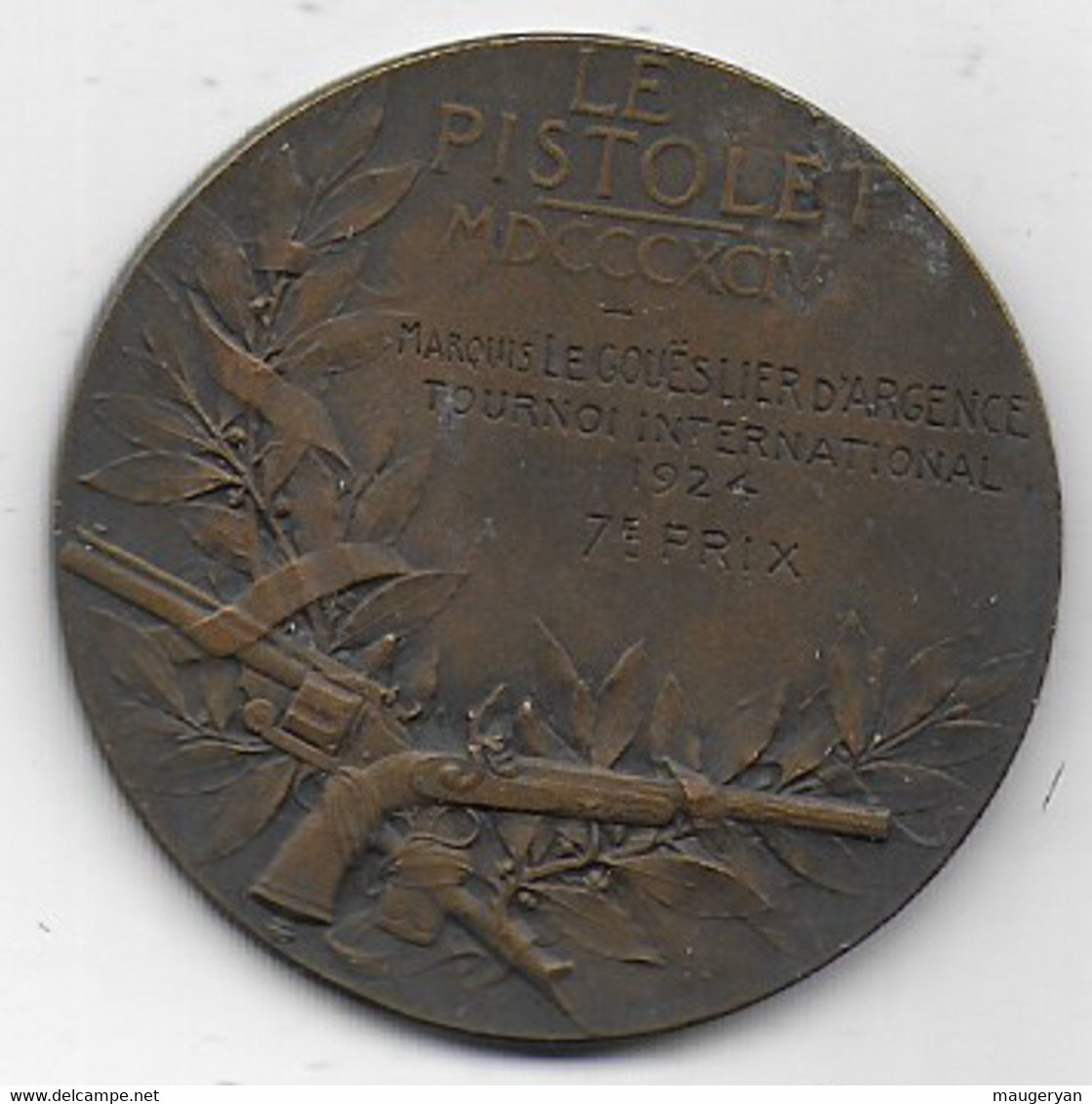 Médaille LE PISTOLET  1924 - Professionnels / De Société