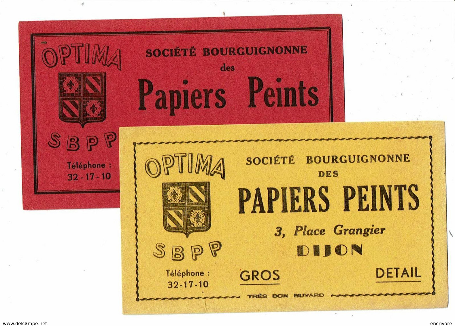 2 Buvard Papiers Peints OPTIMA SBPP Société Bourguignonne De Papiers Peints DIJON - Peintures