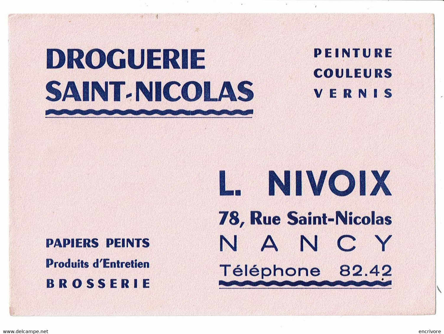 Buvard Droguerie Saint Nicolas L. NIVOIX Peinture Papiers Peints Brosserie NANCY - Peintures