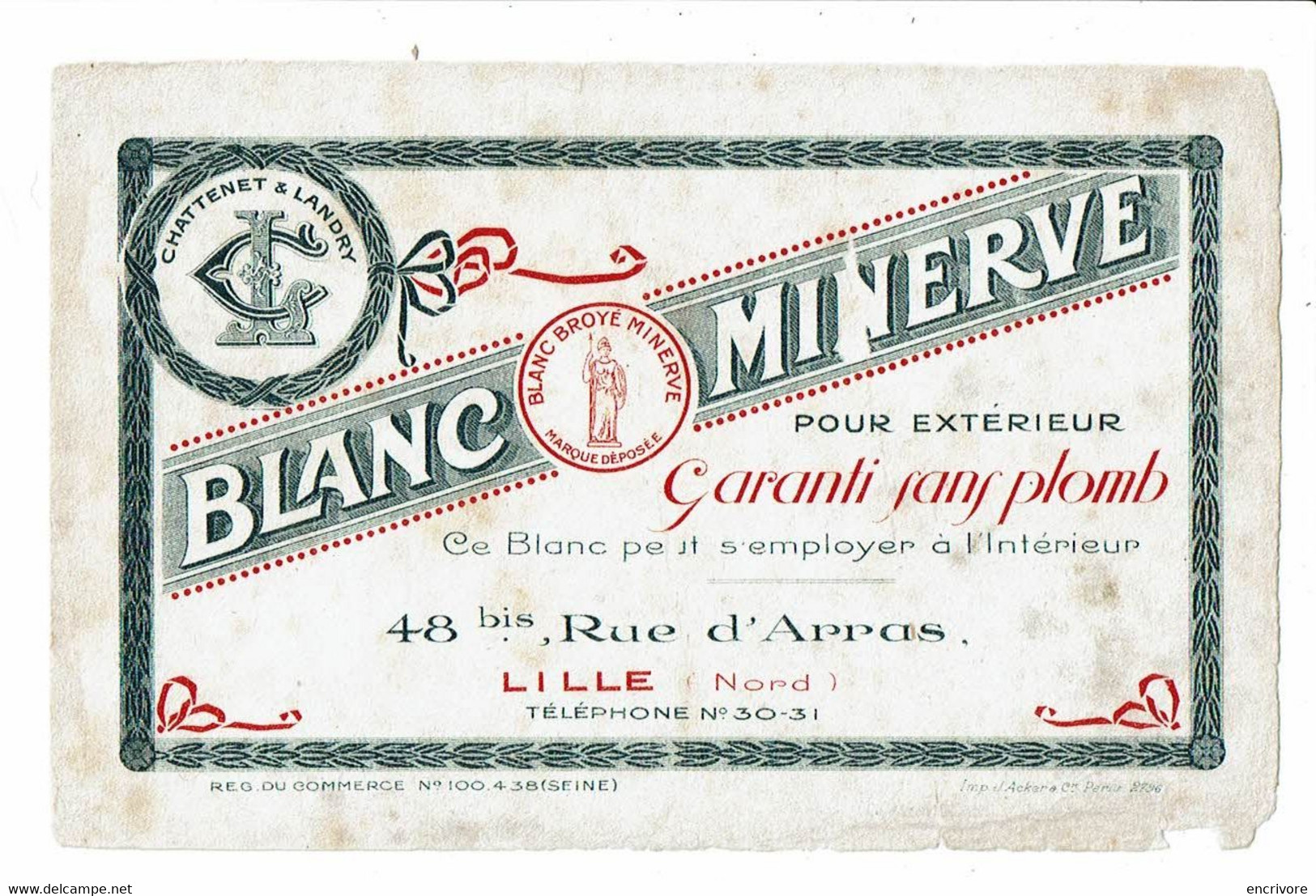 Buvard BLANC MINERVE CHANTENAY ET LANDRY Lille - Vernici