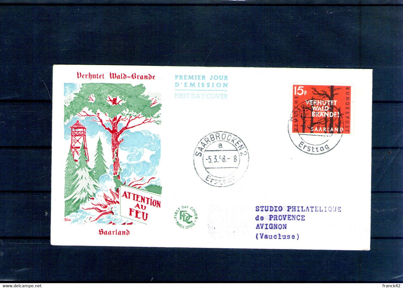 Sarre. Enveloppe Fdc. Pour La Lutte Contre Les Incendies De Forêt. 1958 - FDC