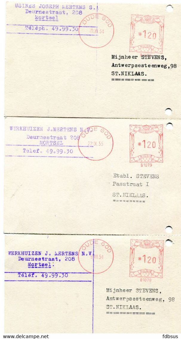 1953/55 5 Kaarten WERKHUIZEN J. MERTENS NV Mortsel Naar St Niklaas - Ref 40 - Stempel Oude God - ...-1959