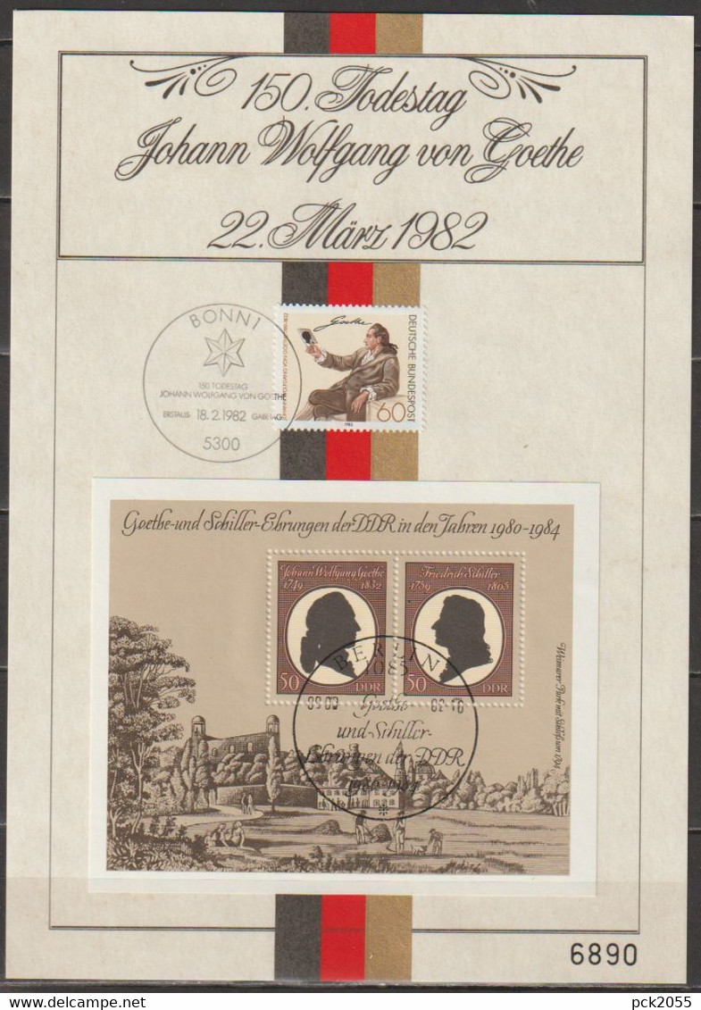 150. Todestag Johann Wolfgang Von Goethe Gedenkblatt DDR 1982 MiNr.2681-2682 Block 66 +BRD Nr.1121 Mit ESST. ( E 168 ) - 1981-1990