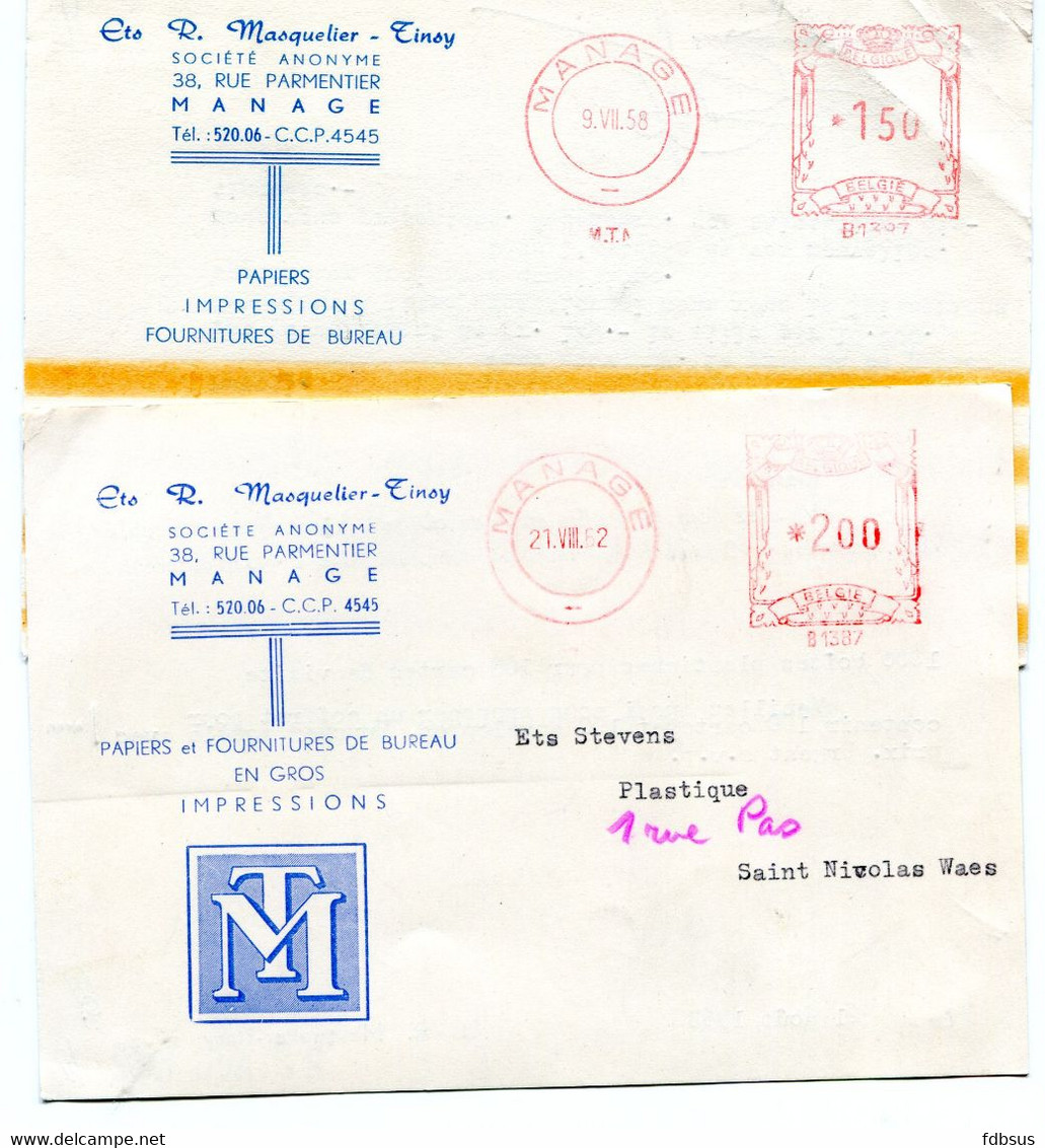 1959/65 9 Kaarten  Ets R. MASQUELIER TINSY Manage Naar St Niklaas - Ref 41 - Papiers - Impressions - Fournitures  Bureau - 1960-79