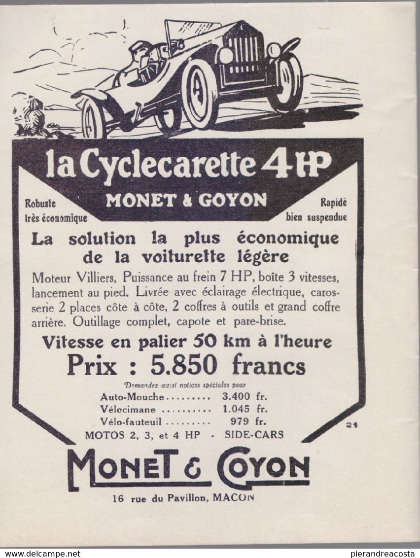 La Cylecarette 4HP Monet & Goyon. Advertising 1925 - Advertising