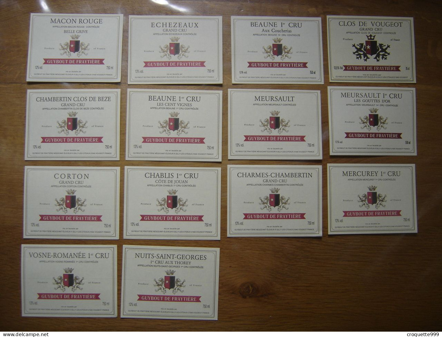 LOT Etiquettes BOURGOGNE Guybout De Fraytiere Pour Bouteilles De Vin WINE LABEL - Collections, Lots & Séries