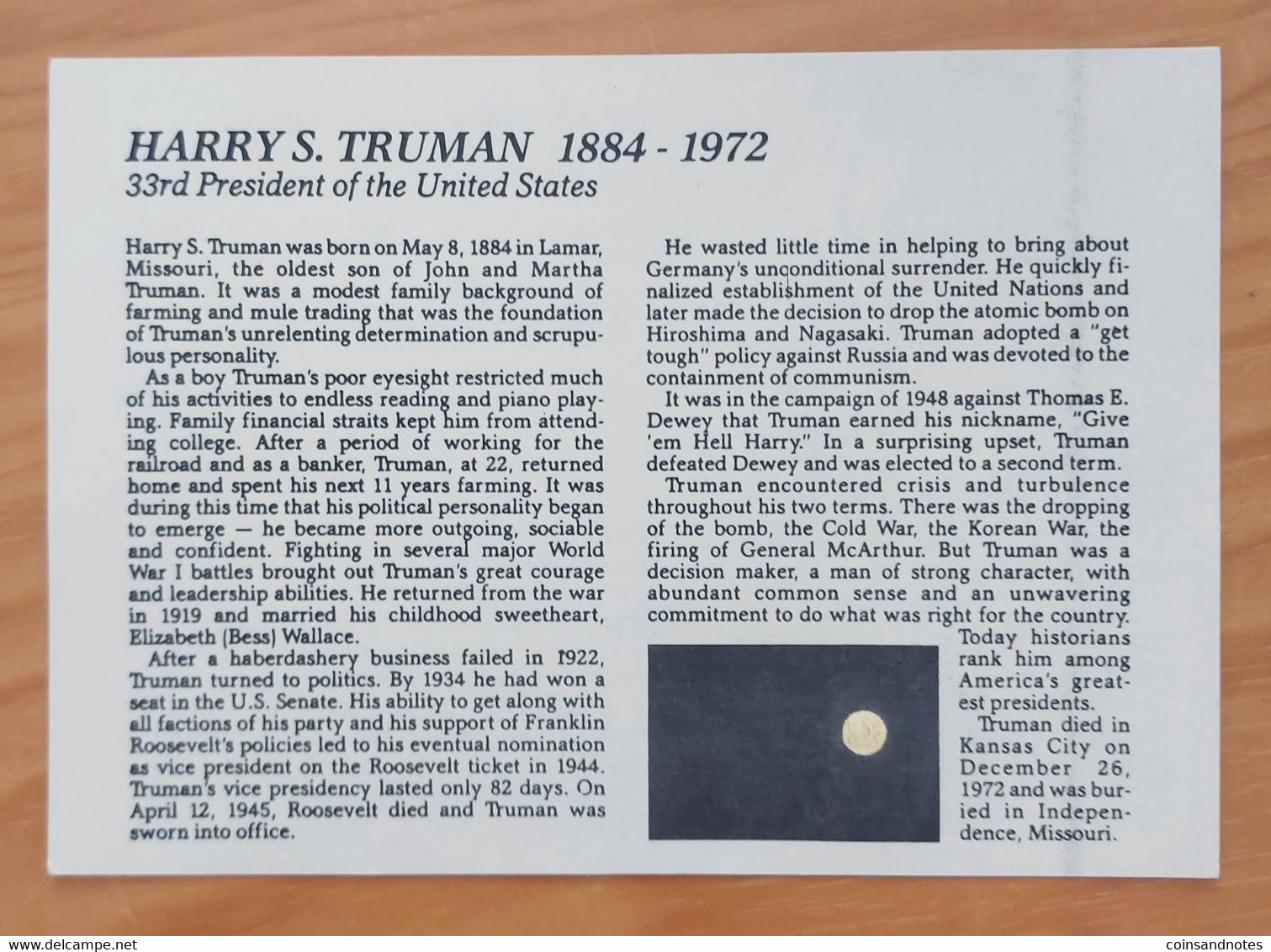 USA 1984 - 100th Anniversary Harry S.Truman - 14Kt Gold Piece - Verzamelingen