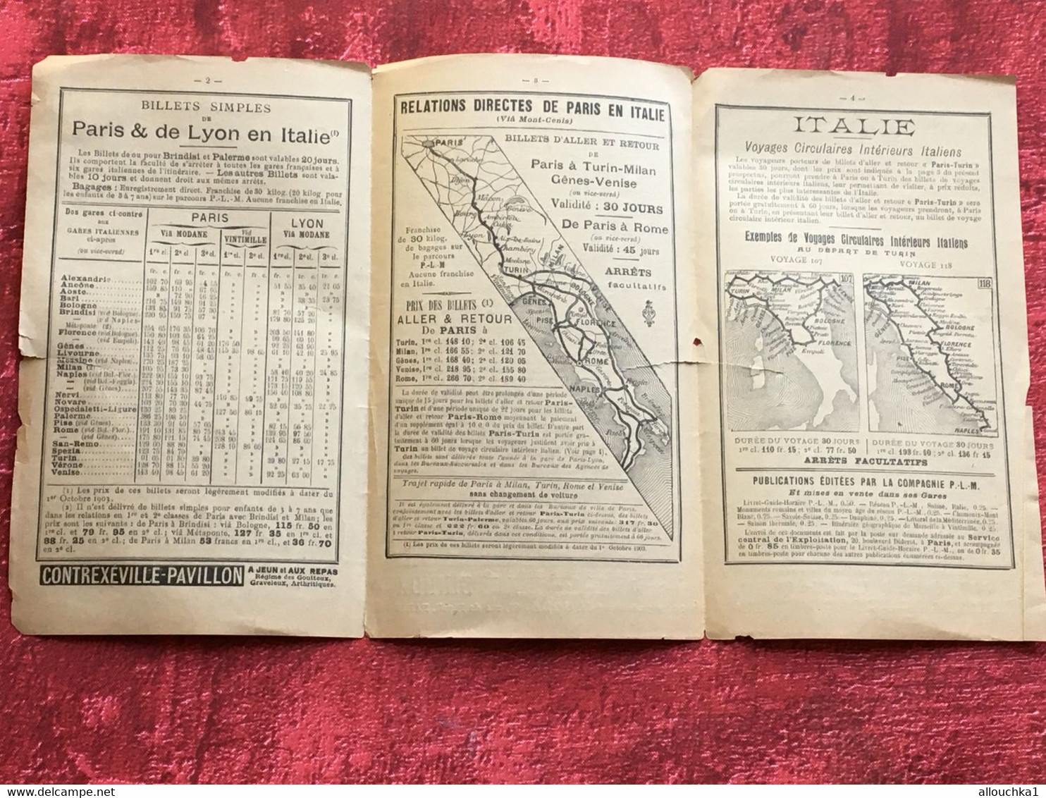 Rare-PLM 1903 Chemin De Fer De Paris-Lyon-Méditerranée Milano Italie-☛Plans De Réseaux-Schémas De Lignes:Voyages-Billets - Europe