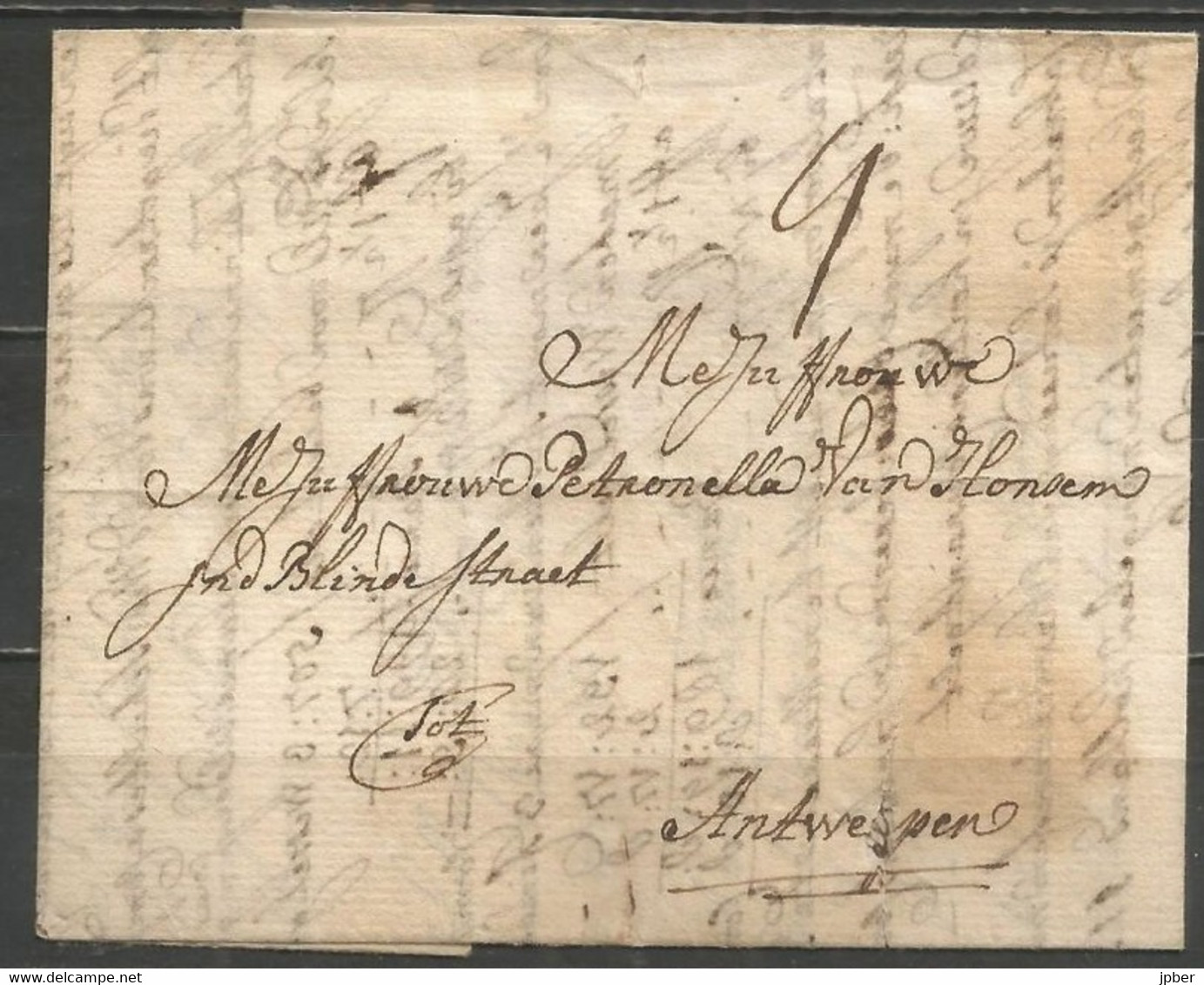 Pays-Bas - LAC De AMSTERDAM Du 26/6/1730 Vers ANTWERPEN - Port 4 En Noir - ...-1852 Vorläufer