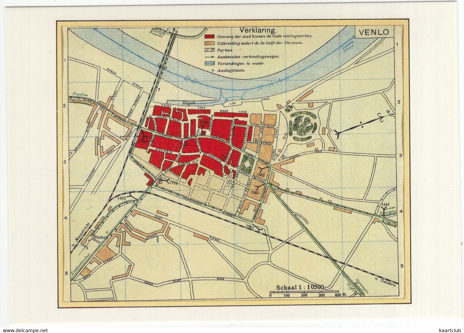 Plattegrond Van Venlo, Vervaardigd Tbv Van De A.N.W.B, ; Ca. 1917 - Lithografie  - (Uitg. Gemeentearchief Venlo) - Venlo