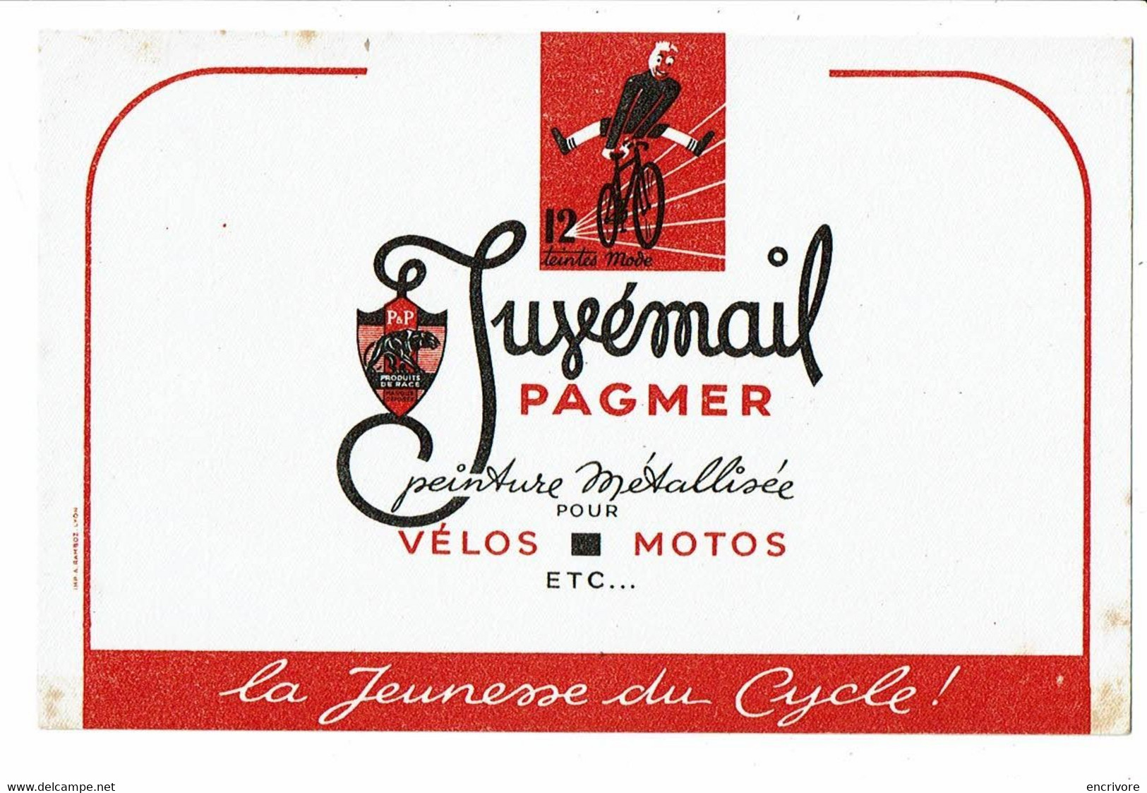 Buvard JUVEMAIL PAGMER Peinture Vélos Motos La Jeunesse Du Cycle - Peintures