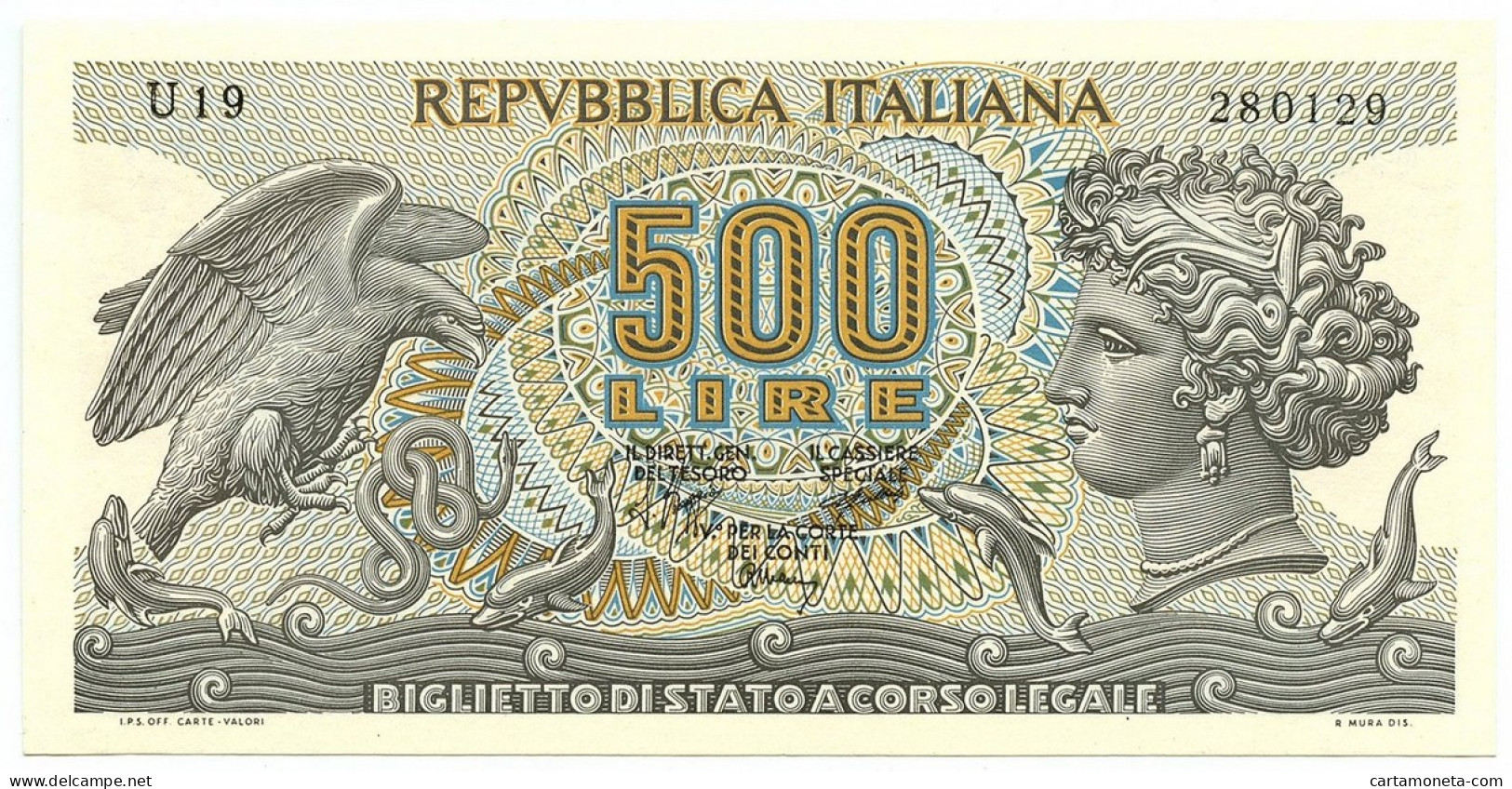 500 LIRE BIGLIETTO DI STATO ARETUSA SENZA FIBRILLE 23/02/1970 QFDS - Other & Unclassified