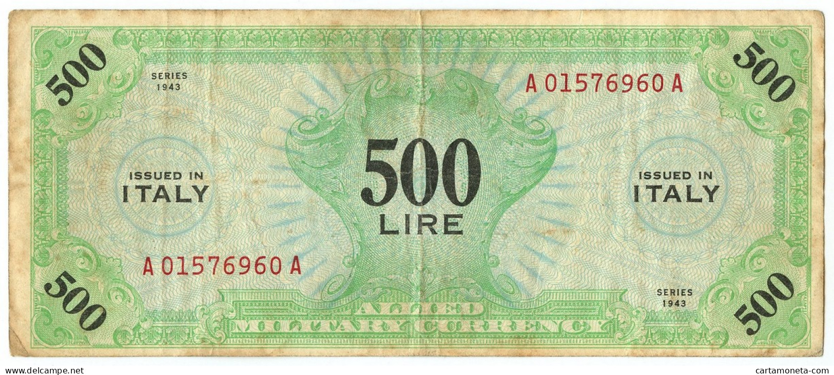 500 LIRE OCCUPAZIONE AMERICANA IN ITALIA MONOLINGUA BEP 1943 BB - Ocupación Aliados Segunda Guerra Mundial