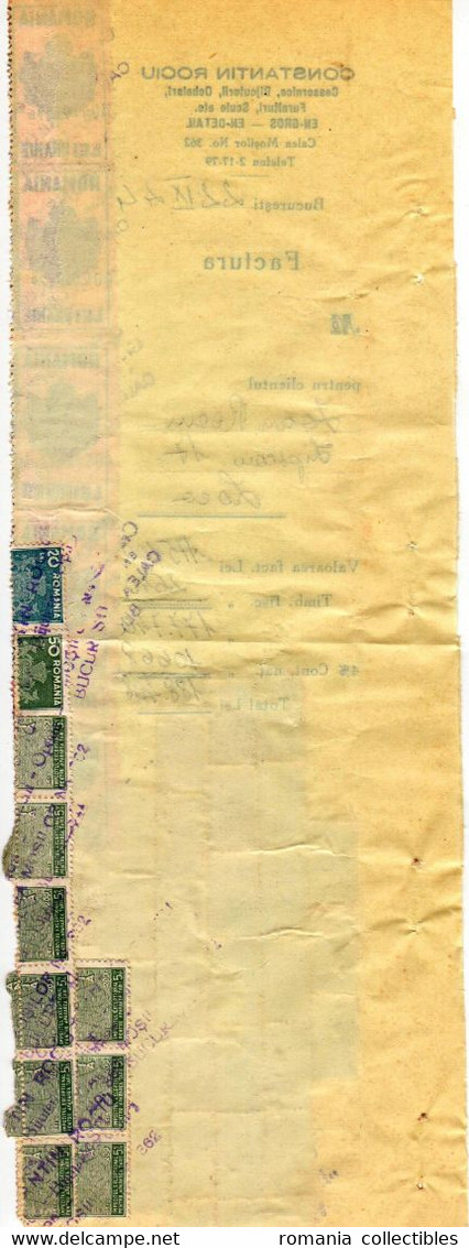 Romania, 1944, Vintage Invoice Stub / Receipt - Revenues / Fiscal Stamps / Cinderellas - Revenue Stamps