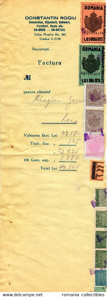 Romania, 1944, Vintage Invoice Stub / Receipt - Revenues / Fiscal Stamps / Cinderellas - Fiscaux