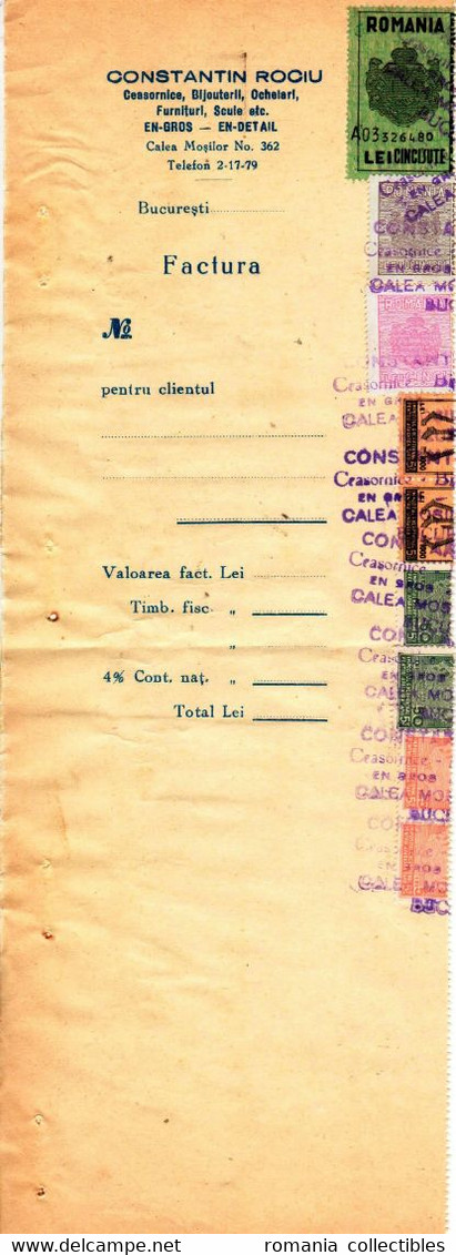 Romania, 1944, Vintage Invoice Stub / Receipt - Revenues / Fiscal Stamps / Cinderellas - Fiscaux